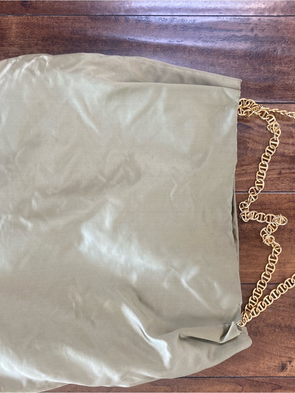 Prada Olive Satin Pencil Skirt with Gold Chain